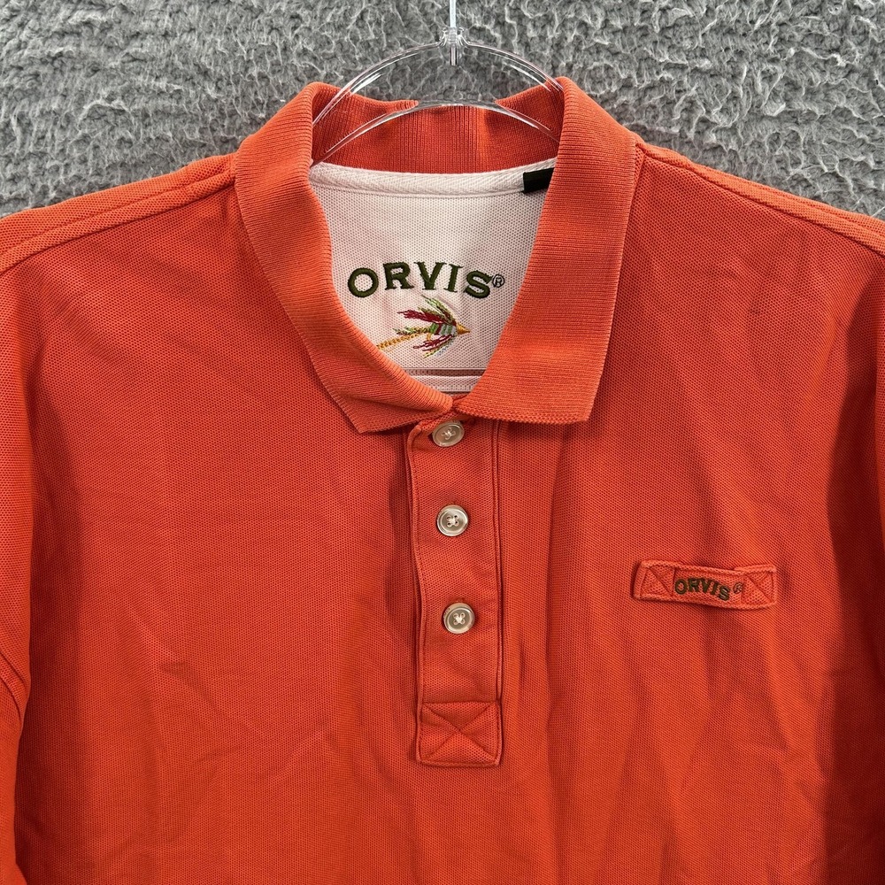 Orvis Polo Shirt Mens Large Orange Short Sleeve 100% Cotton Embroidered Logo - Picture 2 of 13